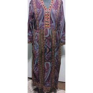 Soft Surrounding Paisley Colorful Maxi Dress Lined 3/4 Sleeve Petite Large...